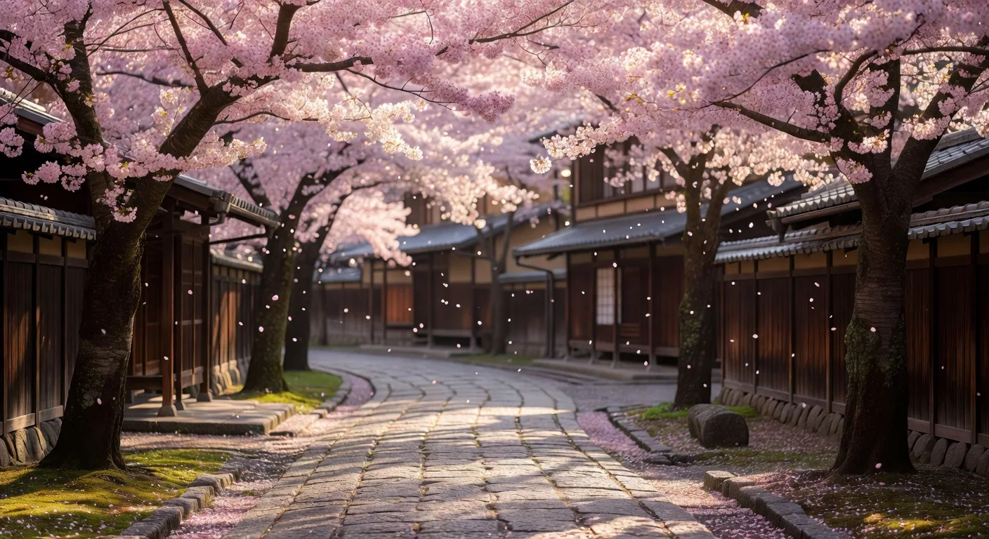 Cherry blossoms in full bloom along Kyoto's Philosopher's Path in spring